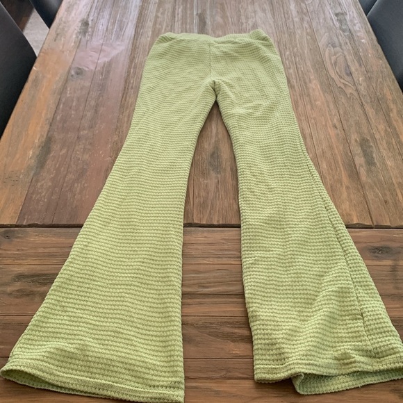 High Waisted Green Flare Knit Lined Pants - Picture 5 of 6